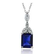 Sterling Silver Created Blue Sapphire & CZ Marquise Rectangle Necklace