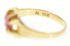 10K Yellow Gold Art Deco Oval Syn. Ruby Ornate Statement Ring