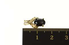 10K Yellow Gold Oval Black Onyx Black Hills Leaf Simple Pendant