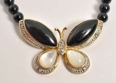 Butterfly Mother of Pearl & Onyx Necklace