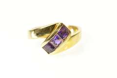 18K Yellow Gold Princess Amethyst Curvy Designer Statement Ring