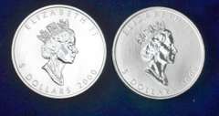 Lot of 2 2000 Canada Maple Leaf 1OZ Silver Coins