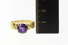 10K Yellow Gold Amethyst Peridot Ornate Scroll Design Ring