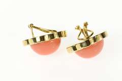 14K Yellow Gold Retro Puffy Syn. Coral Flower Scalloped Clip Earrings