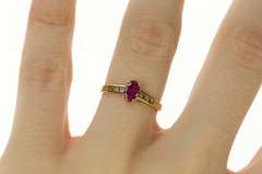 14K Yellow Gold Oval Ruby Diamond Accent Engagement Ring