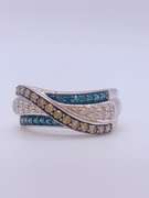 14kt Gold Blue & White Diamond Cocktail Band Ring