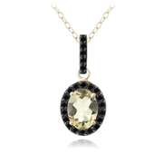 18K Gold over Sterling Silver 1.75ct Citrine & Black Spinel Oval Necklace