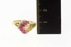 14K Yellow Gold Marquise Ruby Diamond Fanned Cluster Ring