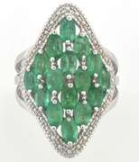 Entrancing 3.48CTW Emerald Cluster Ring in Platinum-Plated Silver