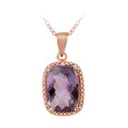 18K Rose Gold over Sterling Silver 5.1ct Amethyst & Diamond Accent Cushion Cut Necklace