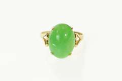 10K Yellow Gold 1960's Green Agate Cabochon Heart Cocktail Ring