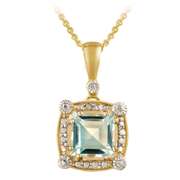 18K Gold over Sterling Silver 3.35ct Blue Topaz & Diamond Accent Square Pendant