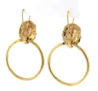 Gorgeous Yellow Gold Lion Hoop Earrings