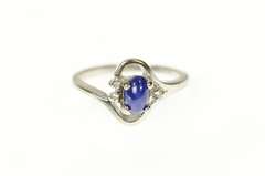 10K White Gold Marquise Syn. Blue Star Sapphire Diamond Ring