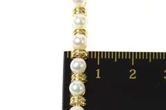 14K Yellow Gold Pearl Classic Grooved Link Statement Bracelet