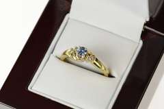 10K Yellow Gold Blue Topaz Diamond Accent Classic Statement Ring