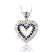 18K Gold Plated Created Sapphire & Diamond Accent Open Heart Necklace