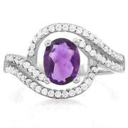 FOXY ! 1.10 CT AMETHYST & 9PCS CREATED STERLING SILVER RING