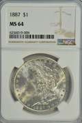 Great near Gem BU 1887 Morgan Silver Dollar. NGC MS64