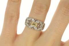 18K White Gold Emerald Diamond Floral Statement Band Ring