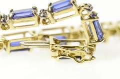 10K Yellow Gold Emerald Cut Syn. Sapphire Diamond Accent Bracelet