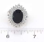 Fantastic Blue & White Sapphire Halo Ring in Platinum-Plated Silver