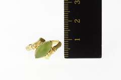 14K Yellow Gold Marquise Nephrite Jade Bamboo Motif Bypass Ring