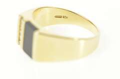 10K Yellow Gold Black Onyx Inlay Diamond Squared Statement Ring