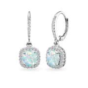 925 Silver Simulated Opal Cushion-Cut Dangle Earrings with White Topaz Accents