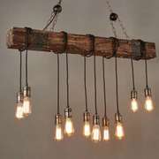 10 Lights E27 110V Wood Beam Industrial Pendant Light