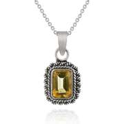 Sterling Silver pendant with square Genuine Citrine Stone