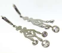 Stunning White Gold D/C Dangle Earrings with CZ's