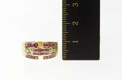 14K Yellow Gold Squared Ruby Diamond Geometric Statement Ring