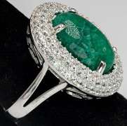 Gorgeous Massive 15.0CTS Natural Emerald & White Sapphire Ring, Sterling