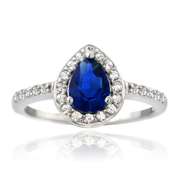 Sterling Silver Created Blue & White Sapphire Teardrop Ring