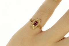 14K Yellow Gold Marquise Ruby Diamond Oval Halo Ring