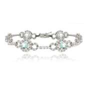 Sterling Silver 4.25ct Carribean Mist & Clear CZ Circle and Bar Link Bracelet