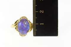 18K Yellow Gold Ornate Black Opal Diamond Cocktail Ring