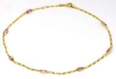 Charming Pink CZ Anklet in Yellow Gold