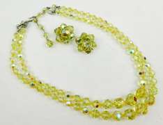 Vintage Yellow Crystal Necklace & Earrings