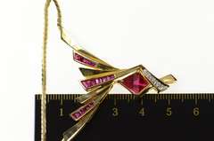 14K Yellow Gold Fancy Syn. Ruby Diamond Chevron Chain Necklace