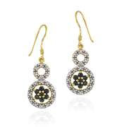 18K Gold over Sterling Silver Sapphire Flower & Diamond Accent Double Circle Earrings