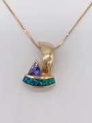 14kt Yellow Gold Tanzanite & Opal Pendant Necklace