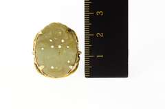 14K Yellow Gold Carved Floral Ornate Jade Retro Cocktail Ring