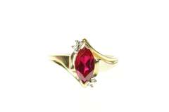 10K Yellow Gold Marquise Syn. Ruby Diamond Statement Ring