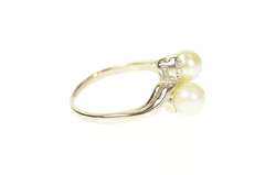 14K White Gold Classic 1940's Pearl Diamond Accent Bypass Ring