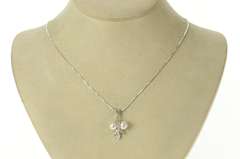 14K White Gold 1950's Pearl Diamond Leaf Cluster Statement Pendant