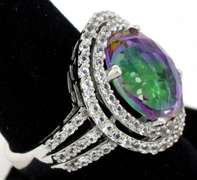 Enamoring Massive 12.00CTS Mystic Topaz & White Topaz Ring in Sterling Silver