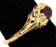 Antique-Style Filigree Ruby Ring in 14KT Yellow Gold