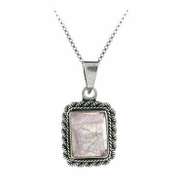 Sterling Silver Genuine Rose Quartz Stone Rectangle Pendant